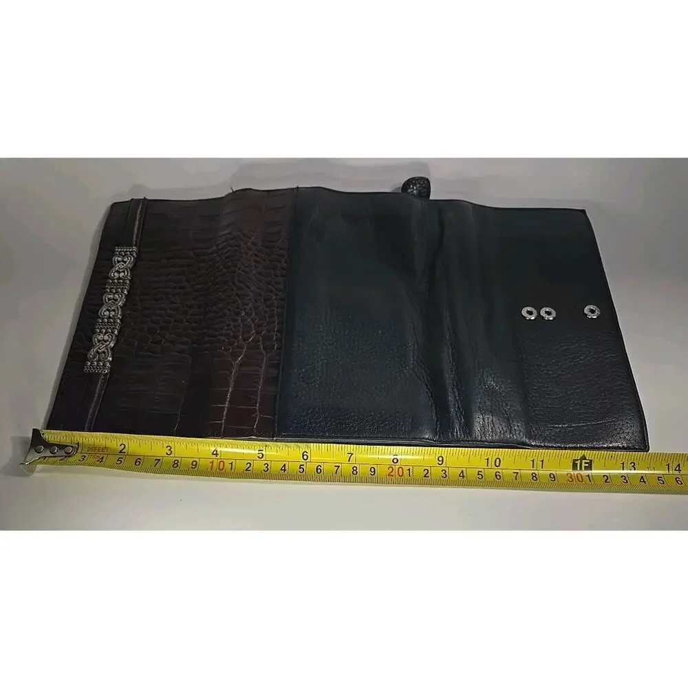 VTG Brighton Black & Brown Croc Embossed Leather Checkbook-‎ Wallet 90's